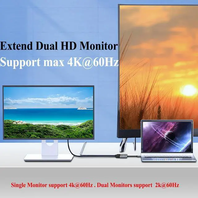 Alt view image 6 of 7 - USB C to Dual HDMI Adapter 4K@60HZ, USB Type C to HDMI Converter, Type C HDMI Hub Multiple Monitors Docking Station for MacBook Pro Air/LenovoYoga/Dell XPS 13/15, Compatible with Thunderbolt 3