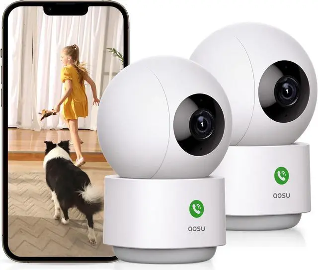 Main image of AOSU 2K Security Camera Indoor, Baby Monitor Pet Camera 360-Degree for Home Security, Camera with 5/2.4GHz Wi-Fi, One-Touch Call, Smart Motion Tracking, IR Night Vision, Compatible with Alexa, 2 Pack