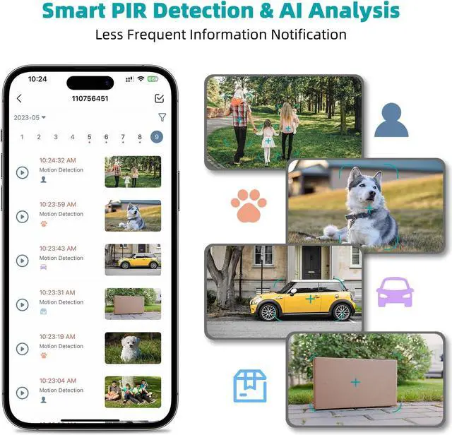 Alt view image 4 of 7 - ZUMIMALL 5MP Security Cameras Wireless Outdoor, Solar Security Camera Outdoor with 360° PTZ, Battery Powered Camera for Home Security Outside, Color Night Vision/2.4G WiFi/2-Way Talk/IP66/AI Detection