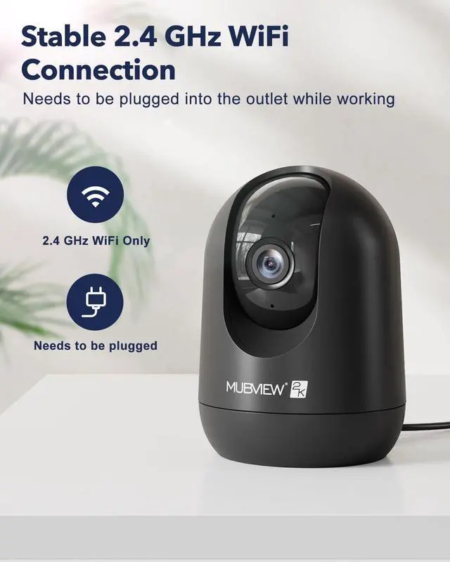 Alt view image 5 of 7 - MUBVIEW Cameras for Home Security, Indoor Security Camera, 2.4G WiFi Wired Camera Ideal for Dog/Elder/Baby, Motion Tracking, Two-Way Audio, Pan Tilt, 24/7, 2K Night Vision
