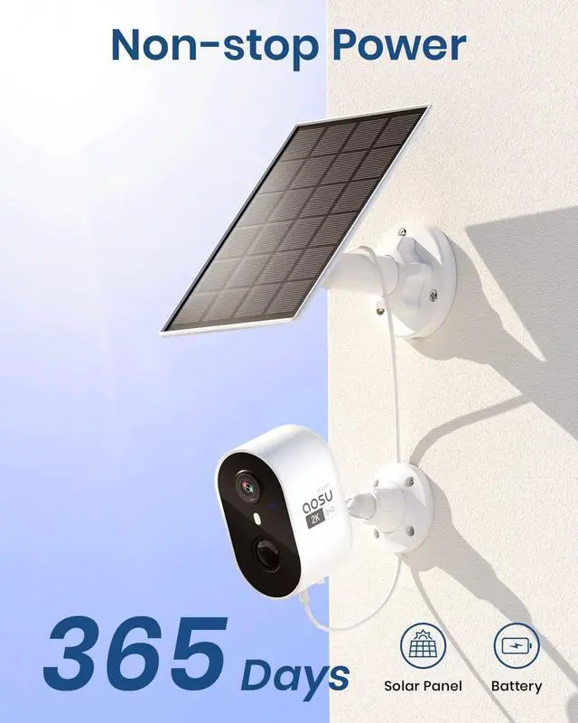 Alt view image 2 of 7 - AOSU 2K Solar Security Cameras Wireless Outdoor, Solar Outdoor Camera for Home Security, WiFi Camera with Color Night Vision, PIR Human Detection, 2-Way Talk, IP66 Waterproof (2 Pack)