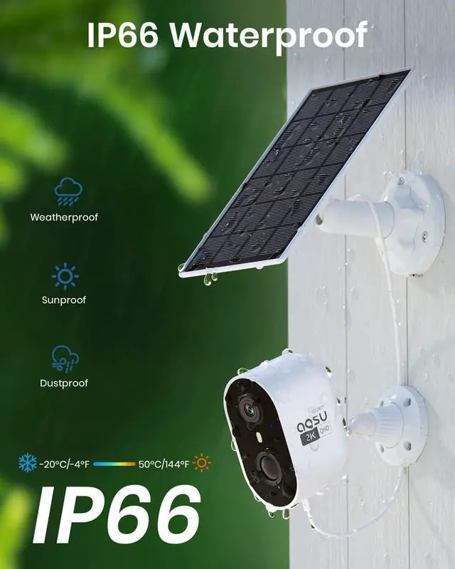 Alt view image 7 of 7 - AOSU 2K Solar Security Cameras Wireless Outdoor, Solar Outdoor Camera for Home Security, WiFi Camera with Color Night Vision, PIR Human Detection, 2-Way Talk, IP66 Waterproof (2 Pack)