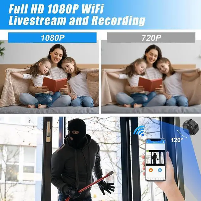 Alt view image 2 of 6 - Mini Spy Hidden Cameras 1080P HD Smallest Wireless Security Cameras Mini Battery Portable Nanny Cam Night Vision Motion Alerts Secret Surveillance Little Cameras for Indoor/Home