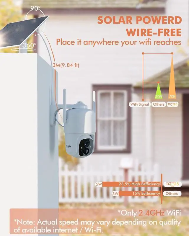 Alt view image 2 of 7 - Dzees Solar Security Cameras Wireless Outdoor, 2K Battery Powered Security Camera, 360° PTZ Camera with Spotlight, Siren, Color Night Vision, AI Dectection, IP66 for Home Security, 2.4GHz