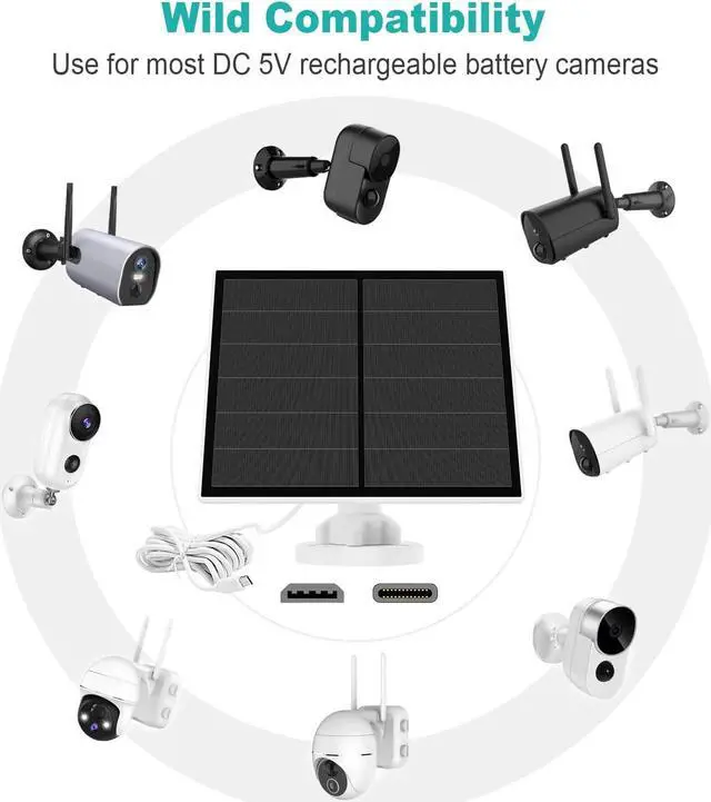 Alt view image 2 of 7 - Solar Panel for Security Camera, 5W USB Solar Panel for Micro USB and USB-C Port Outdoor Rechargeable Battery Camera, Solar Panels with 9.8ft Cable, Adjustable Wall Mount, IP65 Waterproof, 2 Pack