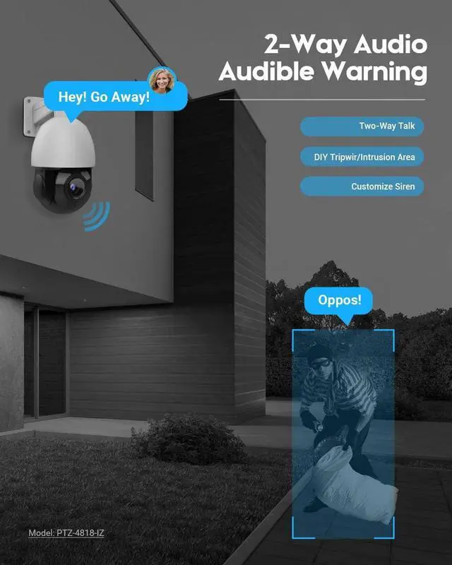 Alt view image 6 of 7 - Outdoor 4K 8MP Auto Tracking PTZ PoE IP Camera, Pan Tilt 25x Optical Zoom 4.4-110mm Lens with Human/Vehicle Detection, 2-Way Talk,Auto Cruise,328ft IR,IP66,SD(512GB)