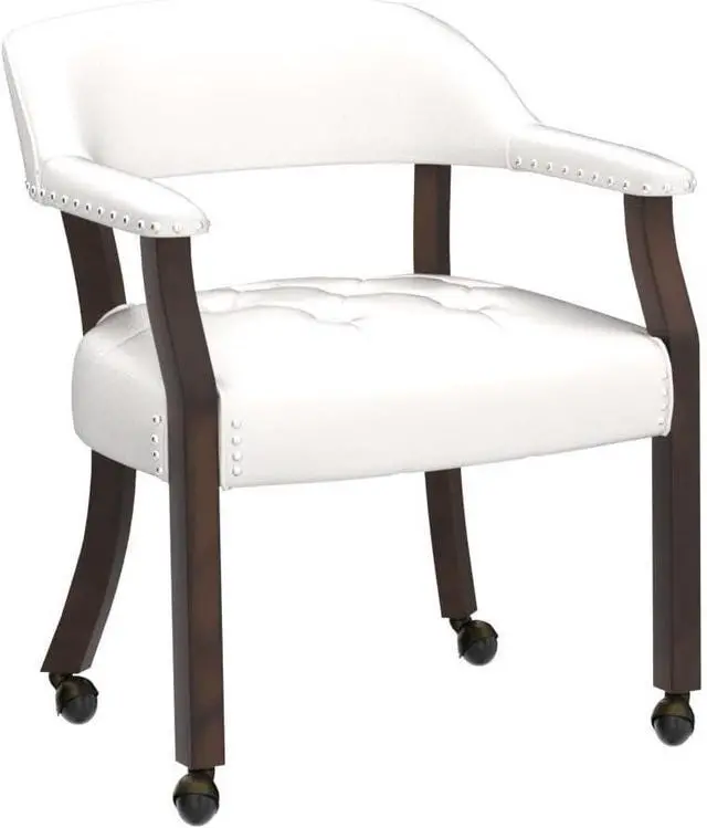 Alt view image 2 of 7 - Dining Chair with Casters, Captain's Chairs with Rollers Dinette Sets Poker Chairs with Wheels Kitchen Table Rolling Chairs High Back Chair On Caster (White 318WT)