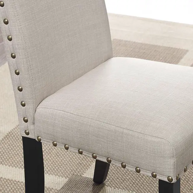Alt view image 3 of 6 - Biony Tan Fabric Counter Height Stools with Nailhead Trim, Set of 2