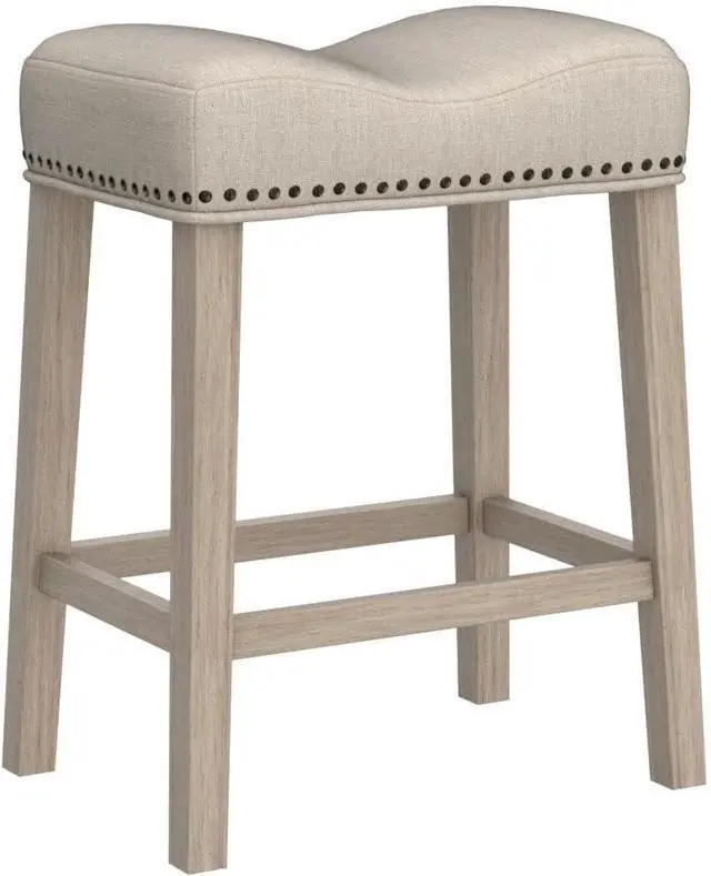 Alt view image 4 of 5 - Roundhill Furniture Coco Upholstered Backless Saddle Seat Counter Stools 25.5" Height, Set of 2, Fabric, Tan