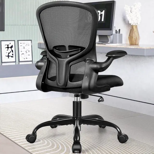 Alt view image 2 of 7 - FelixKing Office Desk Chairs, Ergonomic PC Desk Chair with Wheels, Adjustable Lumbar Support and Height, Swivel Computer Chair with Flip-up Armrests, Ergo Mesh Backrest for Working (Black)