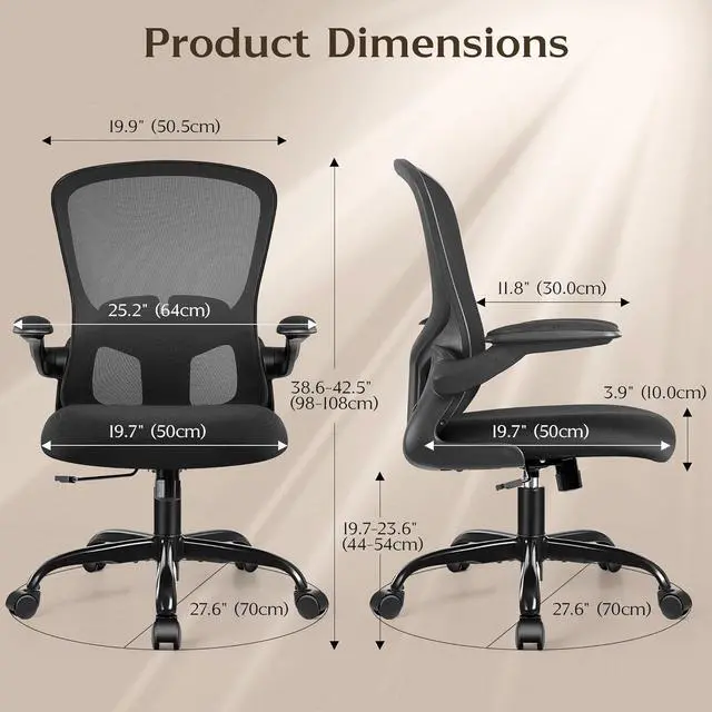 Alt view image 2 of 6 - FelixKing Office Desk Chairs, Ergonomic PC Desk Chair with Wheels, Adjustable Lumbar Support and Height, Swivel Computer Chair with Flip-up Armrests, Ergo Mesh Backrest for Working (Black)