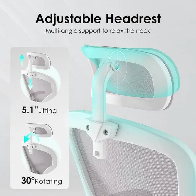 Alt view image 4 of 7 - Farini Ergonomic Office Chair, Home Office Desk Chair with Headrest, High Back Computer Chair with Flip-up Armrests and Adjustable Lumbar Support.for Home Office Study Room Bedroom, Gray.