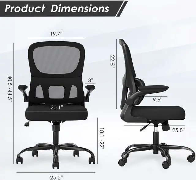 Alt view image 2 of 7 - Soohow Office Chair, Mesh Ergonomic Office Chair with Lumbar Support, Comfy Swivel Computer Desk Chair with Flip Armrest Rolling Wheels for Home Study Room Office, Black & Black