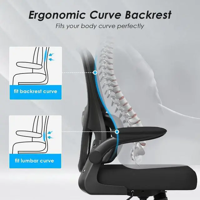 Alt view image 4 of 7 - Soohow Office Chair, Mesh Ergonomic Office Chair with Lumbar Support, Comfy Swivel Computer Desk Chair with Flip Armrest Rolling Wheels for Home Study Room Office, Black & Black