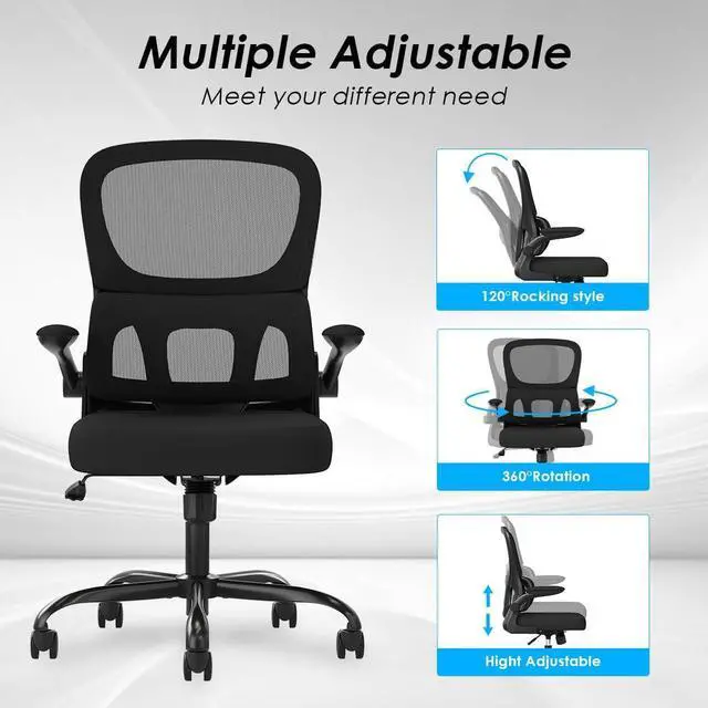 Alt view image 6 of 7 - Soohow Office Chair, Mesh Ergonomic Office Chair with Lumbar Support, Comfy Swivel Computer Desk Chair with Flip Armrest Rolling Wheels for Home Study Room Office, Black & Black