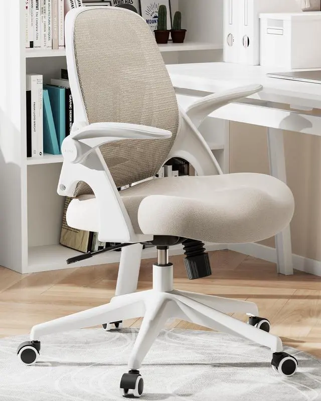 Main image of Hbada Office Desk Chair with Flip-Up Armrests and Saddle Cushion, Ergonomic Office Chair with S-Shaped Backrest, Swivel, Mesh, Grey