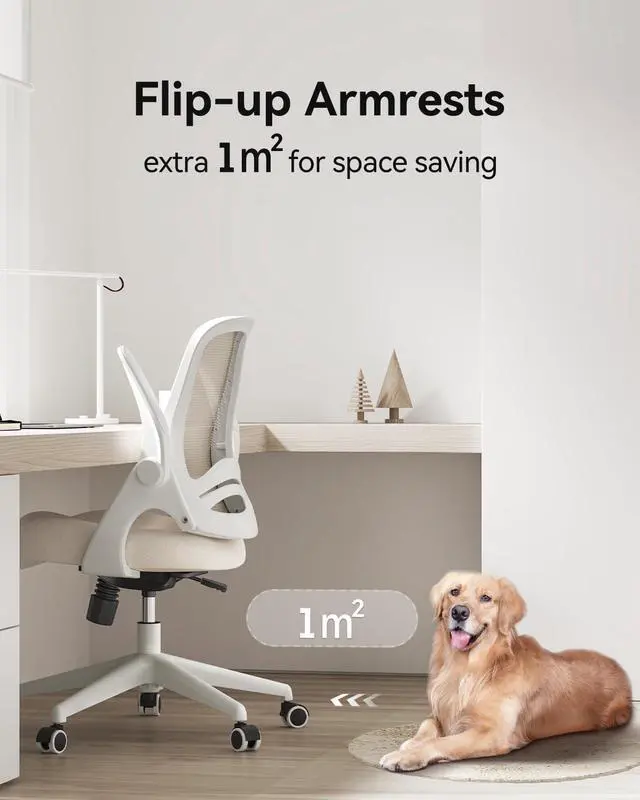 Alt view image 4 of 7 - Hbada Office Desk Chair with Flip-Up Armrests and Saddle Cushion, Ergonomic Office Chair with S-Shaped Backrest, Swivel, Mesh, Grey