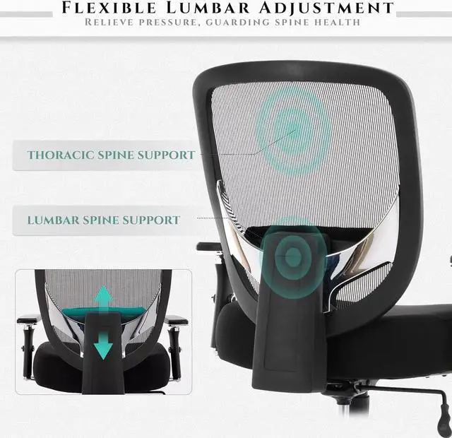 Alt view image 5 of 7 - COLAMY Big and Tall Office Chair 500lbs, Heavy Duty Ergonomic Mesh Chair, Computer Executive Desk Chair with Wide Thick Seat, 4D Armrests, Adjustable Lumbar Support and Tilt-Black