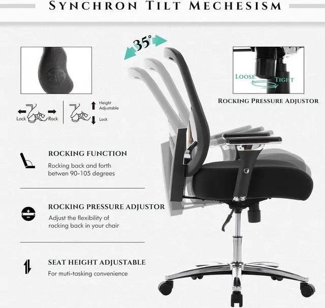 Alt view image 6 of 7 - COLAMY Big and Tall Office Chair 500lbs, Heavy Duty Ergonomic Mesh Chair, Computer Executive Desk Chair with Wide Thick Seat, 4D Armrests, Adjustable Lumbar Support and Tilt-Black