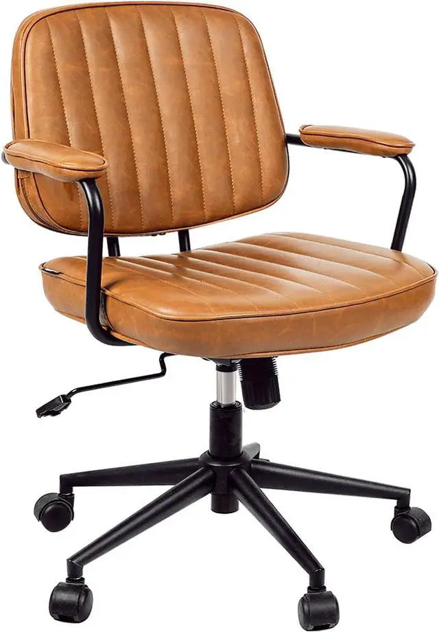 Alt view image 7 of 7 - Artswish Mid Century Office Chair Leather Desk Chair Brown Office Desk Chair Home Office Chair with Wheels and Arms