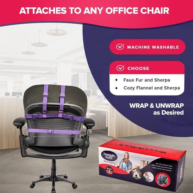 Alt view image 6 of 7 - The Original Office Chair Blanket by SnuggleBack; Cozy Comfy Office Desk Chair Wrap Attaches for Convenient Heat and Hands-Free. Stay Warm In The Winter or Summer. Gray Faux Fur with Sherpa Fleece