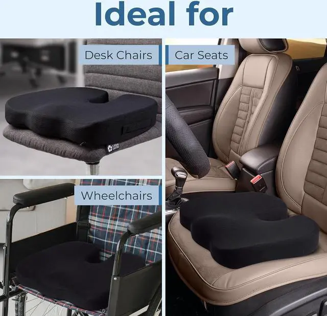 Alt view image 6 of 7 - Seat Cushion for Office Chairs - Fits 18"x14" Seats, Tailbone, Coccyx Pain Relief - Butt, Pressure & Sciatica Relief - Gaming, Wheelchair, Car & Desk Pillow, Black