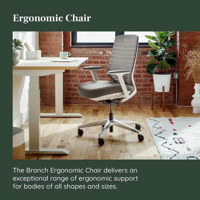 Alt view image 3 of 7 - Branch Ergonomic Chair - A Versatile Desk Chair with Adjustable Lumbar Support, Breathable Mesh Backrest, and Smooth Wheels - Experience Optimal Comfort and Support - Pebble - White
