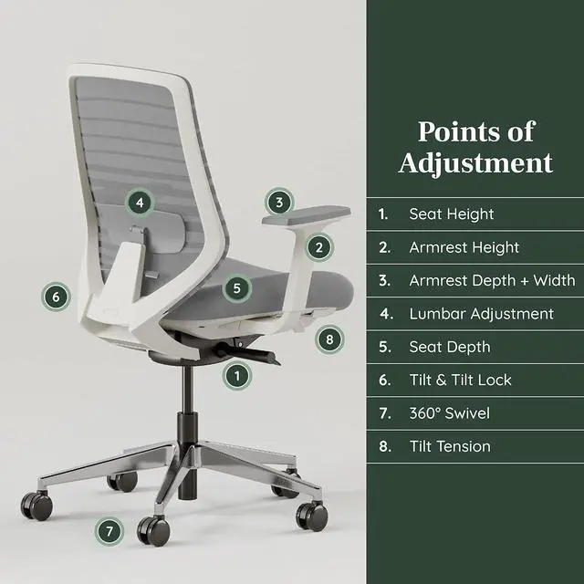 Alt view image 4 of 7 - Branch Ergonomic Chair - A Versatile Desk Chair with Adjustable Lumbar Support, Breathable Mesh Backrest, and Smooth Wheels - Experience Optimal Comfort and Support - Pebble - White
