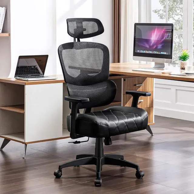 Alt view image 2 of 7 - VECELO Swivel Ergonomic High Back Mesh Office Chair with Adjustable Headrest Armrest, Backrest Tilt Function, Lumbar Support for Executive/Computer Desk/Task Work
