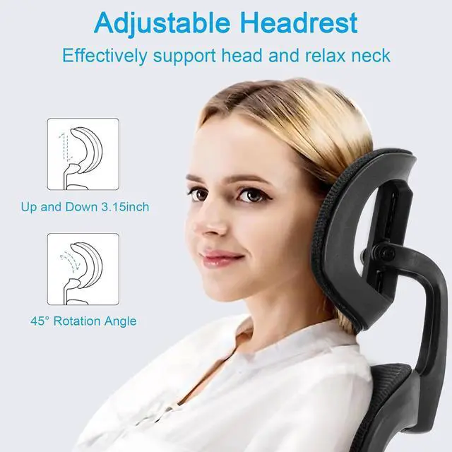 Alt view image 4 of 7 - VECELO Swivel Ergonomic High Back Mesh Office Chair with Adjustable Headrest Armrest, Backrest Tilt Function, Lumbar Support for Executive/Computer Desk/Task Work