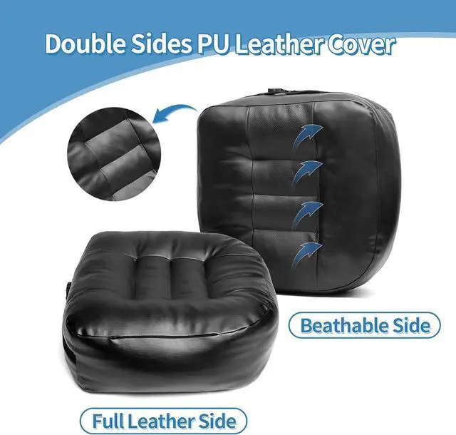 Alt view image 5 of 7 - Leather Seat Cushion Extra-Thick Booster for Office Chair to Rise Height - Full Filling for Support - with Breathable Cover, Handle and Buckle - Relieves Back Pain  18"x16"x6" (Black)