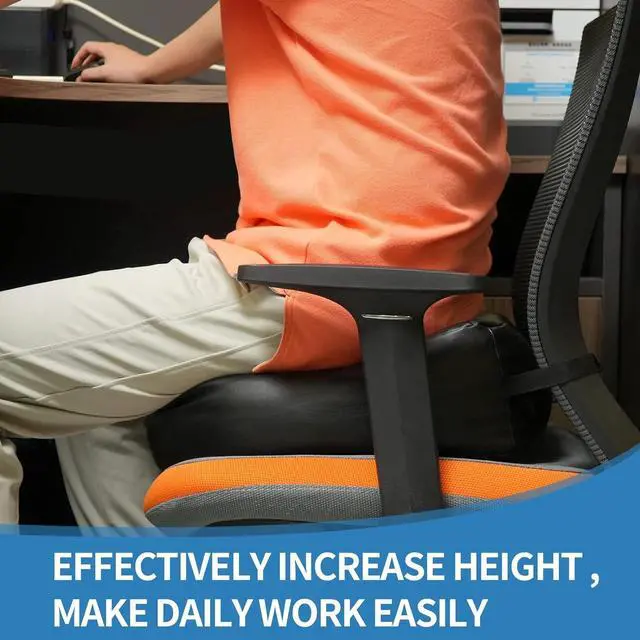 Alt view image 6 of 7 - Leather Seat Cushion Extra-Thick Booster for Office Chair to Rise Height - Full Filling for Support - with Breathable Cover, Handle and Buckle - Relieves Back Pain  18"x16"x6" (Black)