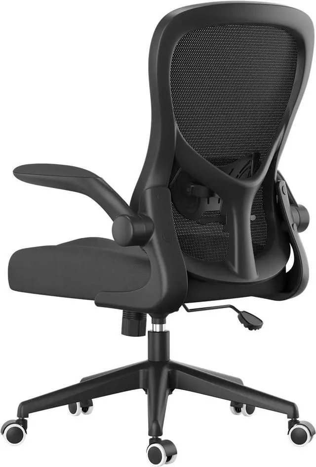 Alt view image 3 of 7 - Hbada Office Chair Ergonomic Desk Chair, Office Chairs with PU Silent Wheels, Breathable Mesh Computer Chair with Adjustable Lumbar Support, Flip-up Armrests, Tilt Function, Black
