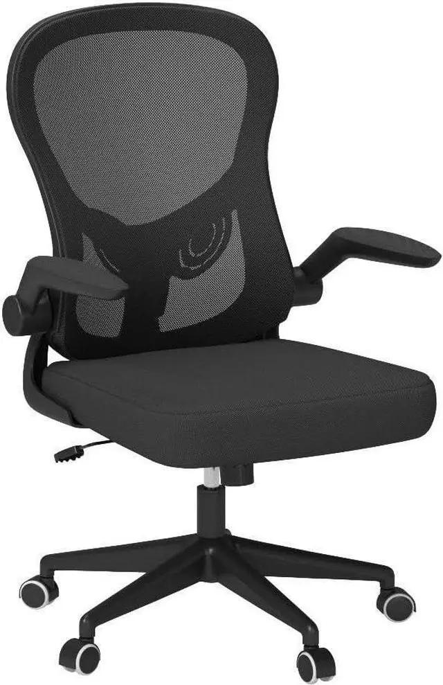 Alt view image 6 of 7 - Hbada Office Chair Ergonomic Desk Chair, Office Chairs with PU Silent Wheels, Breathable Mesh Computer Chair with Adjustable Lumbar Support, Flip-up Armrests, Tilt Function, Black