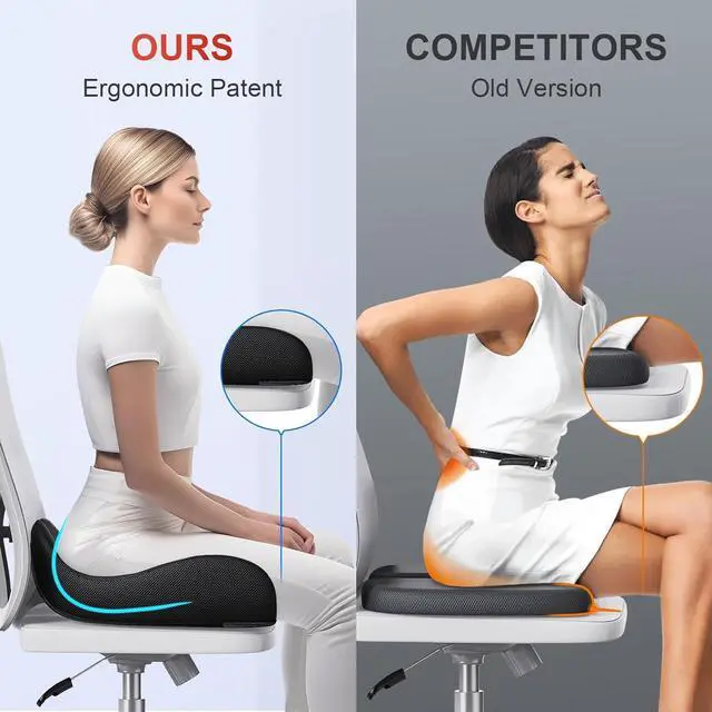 Alt view image 3 of 7 - Benazcap X Large Memory Seat Cushion for Office Chair Ergonomic Cushions Butt Pillow for Pressure Relief Sciatica & Pain Relief Memory Foam for Long Sitting for Gaming Chair and Car Seat