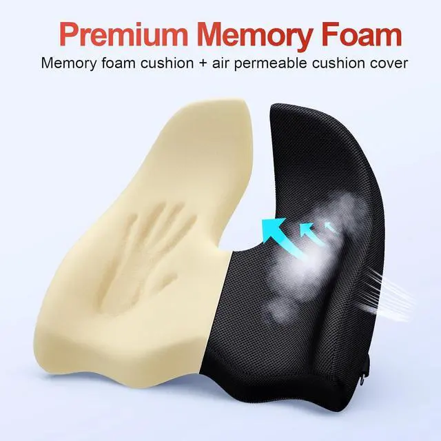 Alt view image 4 of 7 - Benazcap X Large Memory Seat Cushion for Office Chair Ergonomic Cushions Butt Pillow for Pressure Relief Sciatica & Pain Relief Memory Foam for Long Sitting for Gaming Chair and Car Seat