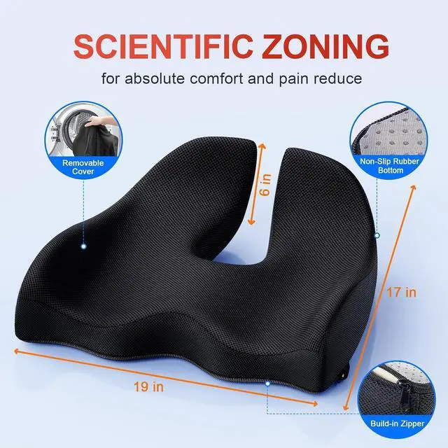 Alt view image 5 of 7 - Benazcap X Large Memory Seat Cushion for Office Chair Ergonomic Cushions Butt Pillow for Pressure Relief Sciatica & Pain Relief Memory Foam for Long Sitting for Gaming Chair and Car Seat