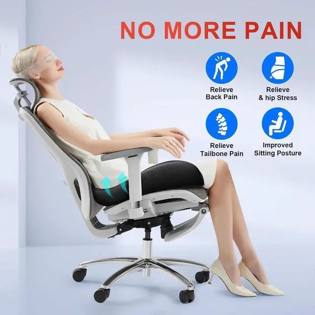 Alt view image 6 of 7 - Benazcap X Large Memory Seat Cushion for Office Chair Ergonomic Cushions Butt Pillow for Pressure Relief Sciatica & Pain Relief Memory Foam for Long Sitting for Gaming Chair and Car Seat