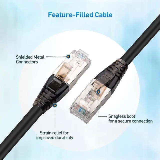 Alt view image 5 of 7 - Cable Matters 2-Pack, 40Gbps Shielded Short Cat 8 Ethernet Cable 10ft/3m in Black (2000 Mhz Category 8 Ethernet Cable, Cat8 Internet Cable, Gaming Ethernet Cable, LAN Cable Cat 8) - 10 Feet/3 m
