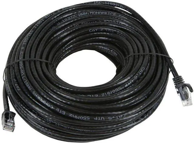 Alt view image 2 of 3 - Monoprice Cat5e Ethernet Patch Cable - Snagless RJ45, Stranded, 350Mhz, UTP, 24AWG, 100 Feet, Black - Flexboot Series