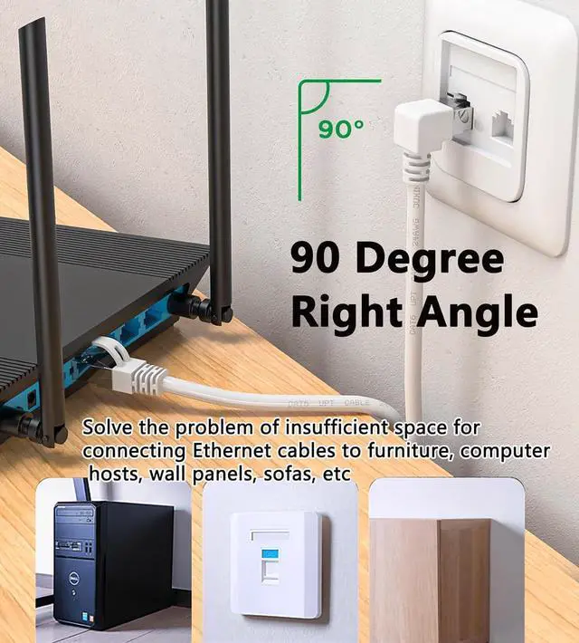 Alt view image 3 of 7 - 90 Degree CAT6 Ethernet Cable Right Angle Upward Angled White 3ft,RJ45 LAN Gigabit Network Cord Cat 6 90 Degree Adapter,Bandwidth up to 250MHz 1Gbps