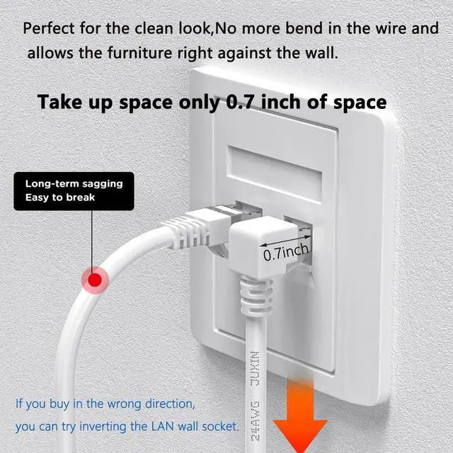 Alt view image 2 of 7 - 90 Degree CAT6 Ethernet Cable Right Angle Upward Angled White 3ft,RJ45 LAN Gigabit Network Cord Cat 6 90 Degree Adapter,Bandwidth up to 250MHz 1Gbps