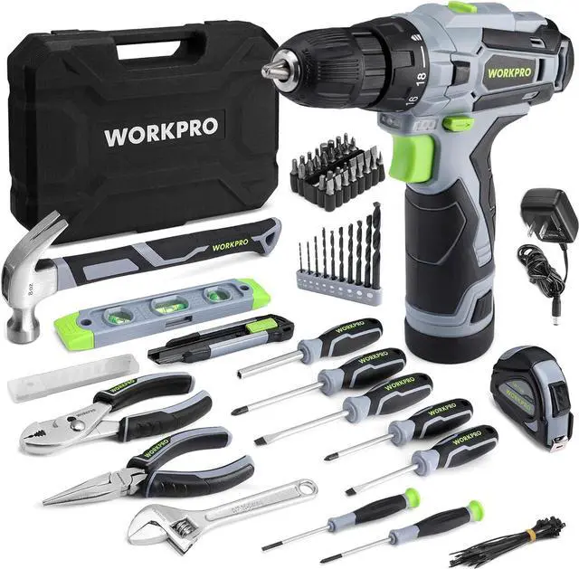 Main image of Home Tool Kit with Power Drill 108PCS Power Home Tool Set with 12V 1.5 Ah Battery Powered Screwdriver and Tool Box Electric Cordless Drill Set with Keyless Chuck and Variable Speed Trigger
