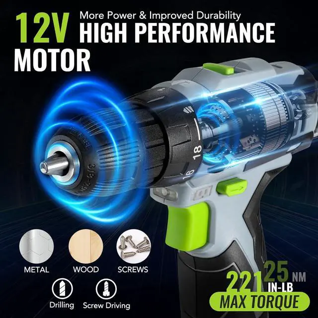Alt view image 4 of 7 - Home Tool Kit with Power Drill 108PCS Power Home Tool Set with 12V 1.5 Ah Battery Powered Screwdriver and Tool Box Electric Cordless Drill Set with Keyless Chuck and Variable Speed Trigger