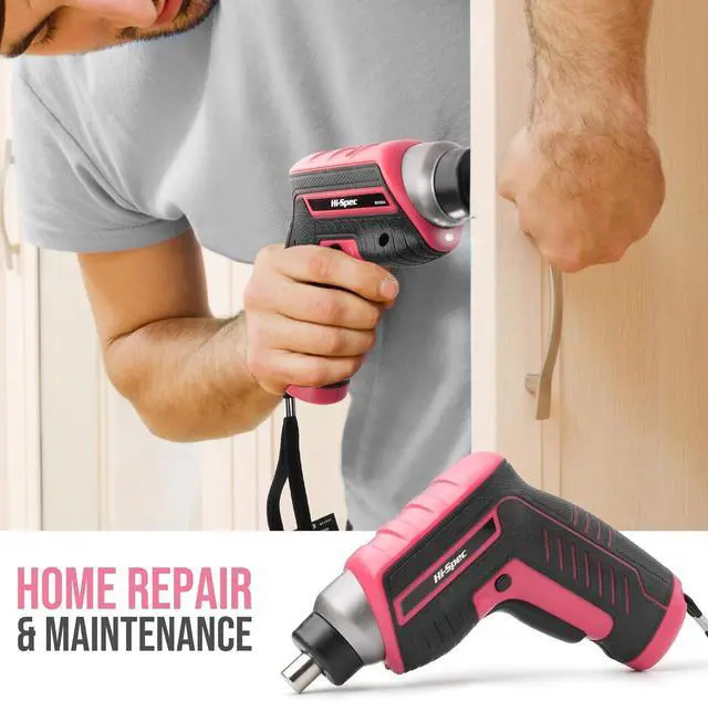 Alt view image 5 of 7 - 35pc Pink Tool Kit with 3.6V USB Electric Screwdriver and Drill Set. Complete Women Tool Set