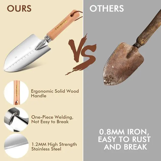 Alt view image 5 of 7 - YAUNGEL Gardening Tools - 10 Pcs Garden Tool Set Heavy Duty Stainless Steel Garden Supplies Hand Tools with Wooden Handle, Storage Tote Bag, Gardening Gifts for Women and Men