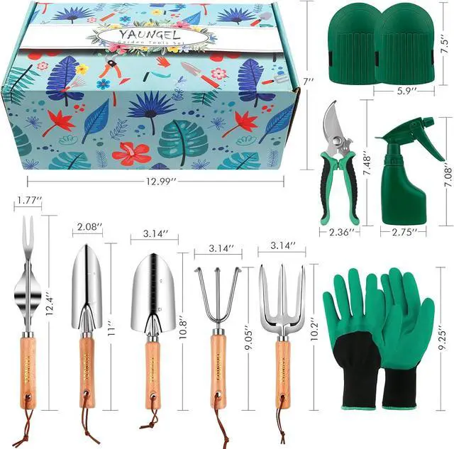 Alt view image 3 of 7 - YAUNGEL Gardening Tools - 10 Pcs Garden Tool Set Heavy Duty Stainless Steel Garden Supplies Hand Tools with Wooden Handle, Storage Tote Bag, Gardening Gifts for Women and Men