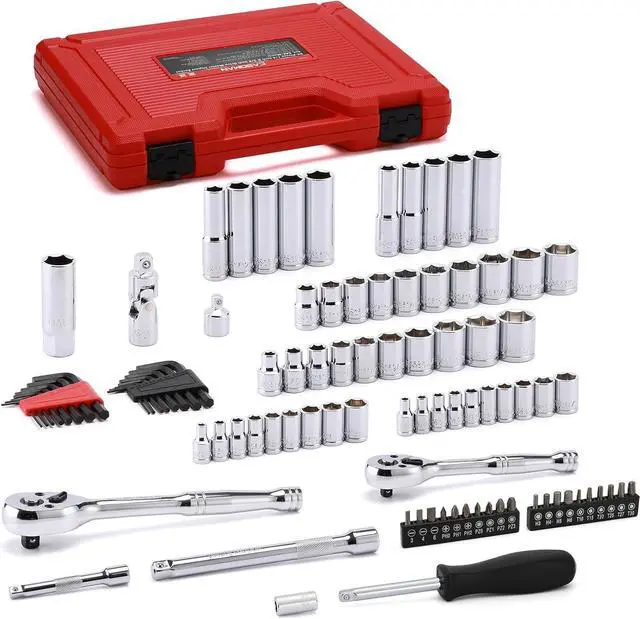 Alt view image 2 of 7 - CASOMAN 1/4-Inch & 3/8-Inch Drive, SAE and Metric Socket Set, Standard and Deep Sizes, with Ratchet, Extension Bars and Universal Joint, 94-Pieces 1/4" Drive and 3/8" Dr. Socket Super Set