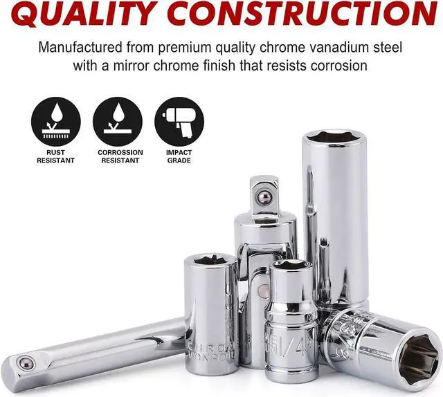 Alt view image 4 of 7 - CASOMAN 1/4-Inch & 3/8-Inch Drive, SAE and Metric Socket Set, Standard and Deep Sizes, with Ratchet, Extension Bars and Universal Joint, 94-Pieces 1/4" Drive and 3/8" Dr. Socket Super Set