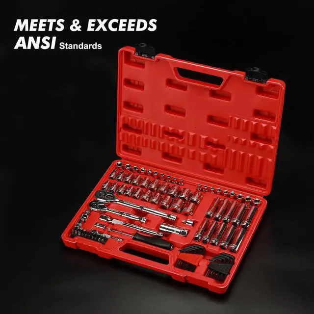 Alt view image 7 of 7 - CASOMAN 1/4-Inch & 3/8-Inch Drive, SAE and Metric Socket Set, Standard and Deep Sizes, with Ratchet, Extension Bars and Universal Joint, 94-Pieces 1/4" Drive and 3/8" Dr. Socket Super Set